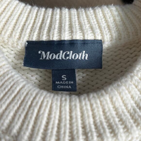 ModCloth White Knit Sweater Multicolor Rainbow Pom Poms Polka Dot Crewneck - Picture 7 of 9